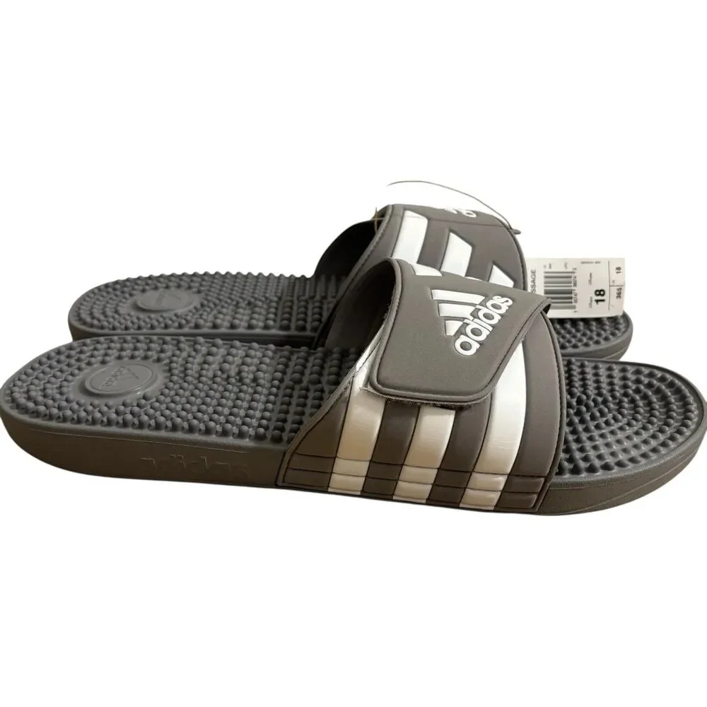 Adidas Adissage Slides Men’s Sz 18 Gray Sandals Athletic NEW
